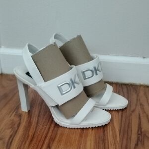 DKNY White and Brown Heels